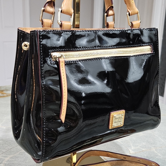 Dooney & Bourke Handbags - Dooney & Bourke Black Patent Leather Handbag With Crossbody Strap